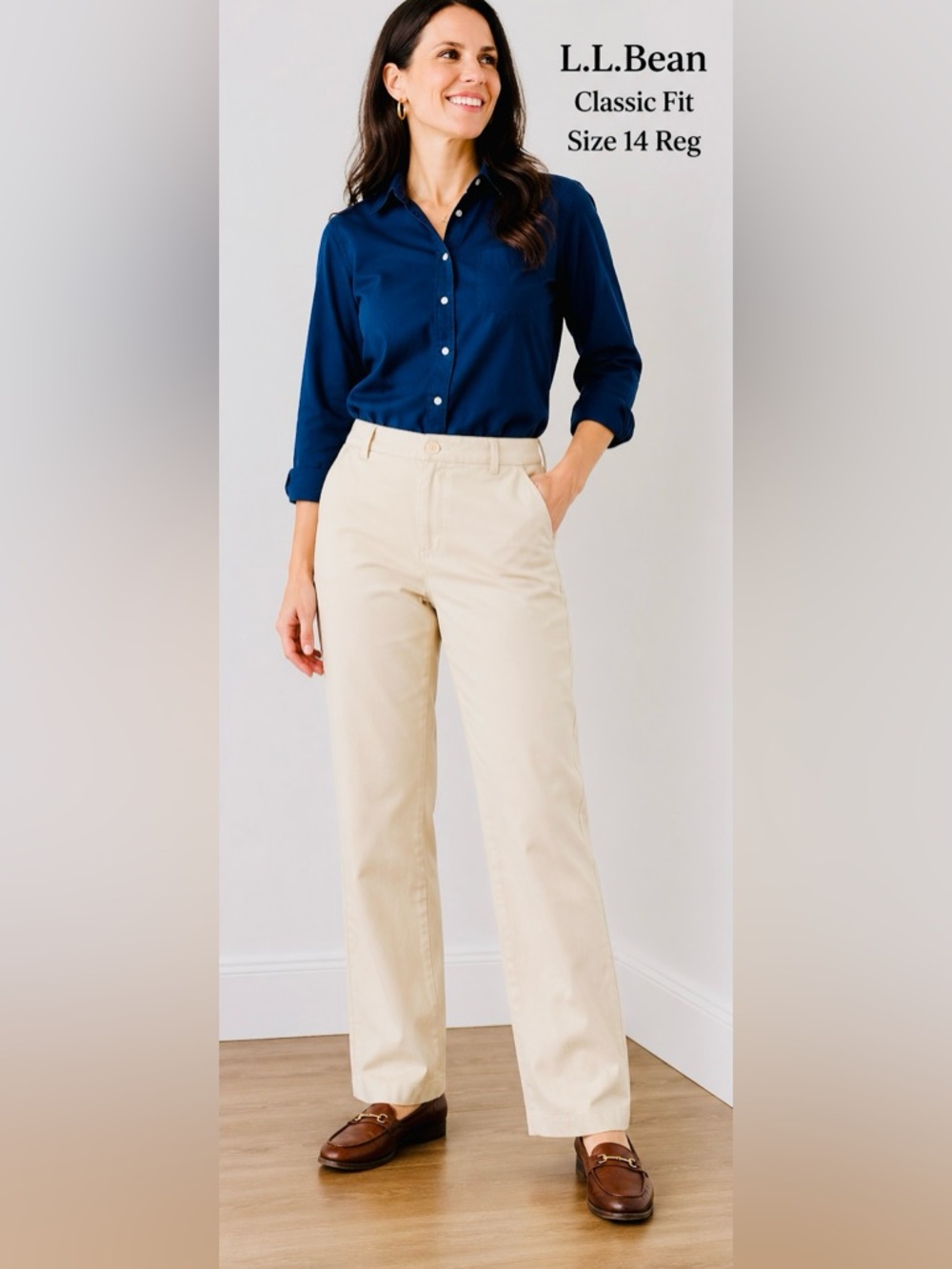 L.L. Bean Women's Cream Straight-Leg Chinos 14